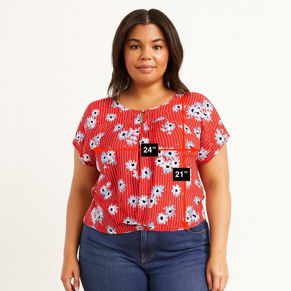 Madwell Red and White Floral Crop Top Size XL - Picture 2 of 5